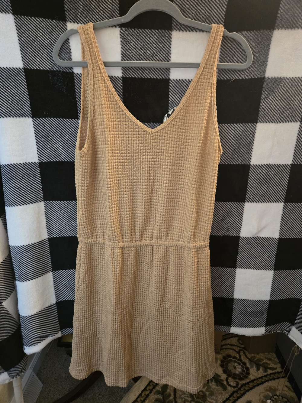 Cupshe Beige Waffle Knit V‑Neck Mini Dress